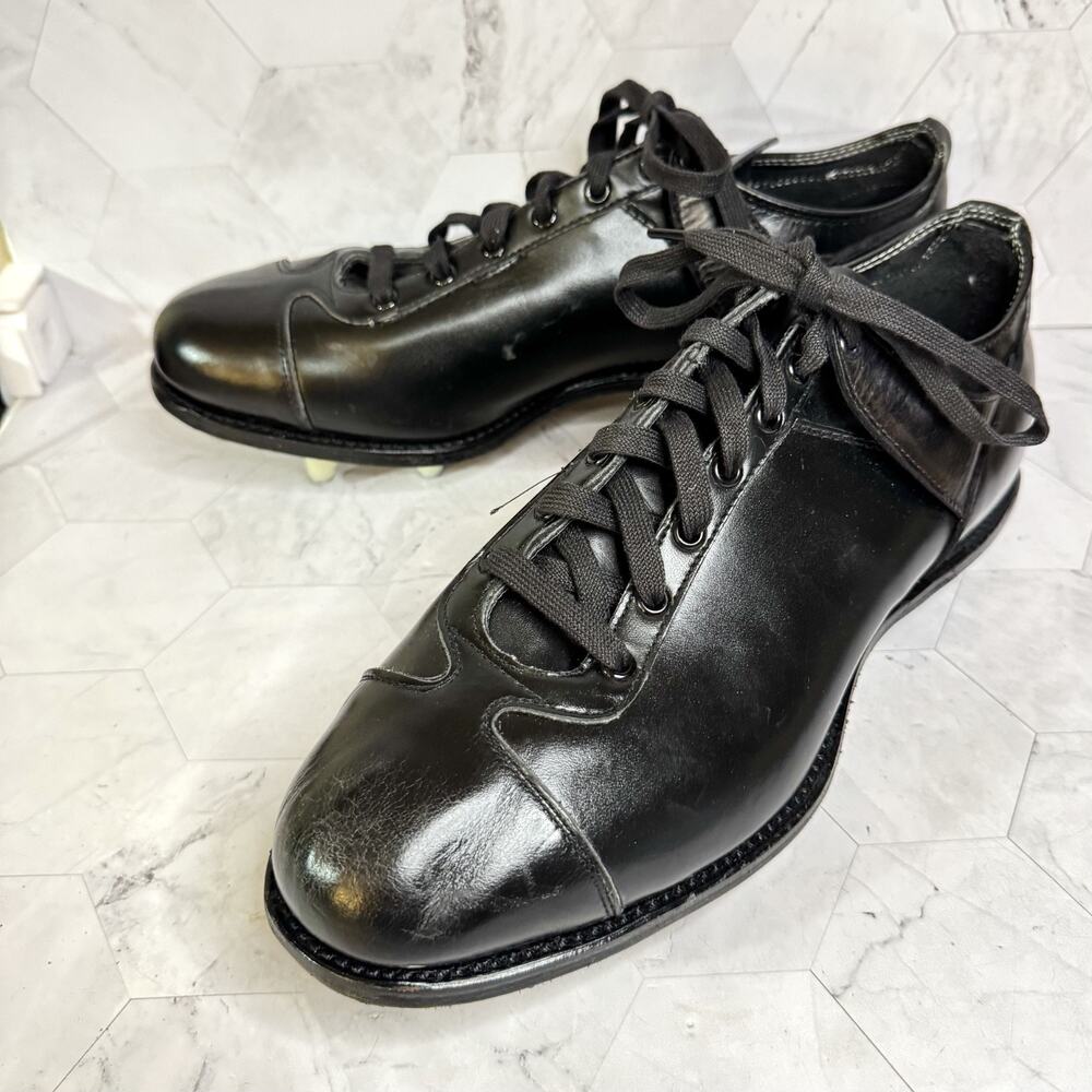 Vintage Wilson Leather Cleats Black Baseball Sz 10 1/2 D "GT" White Cleats EUC
